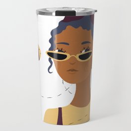 beautiful woman and bee flying around.  Travel Mug