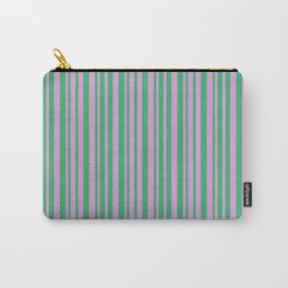[ Thumbnail: Sea Green and Plum Colored Pattern of Stripes Carry-All Pouch ]