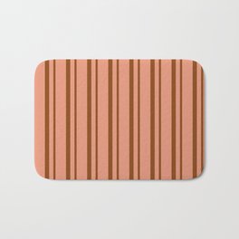 [ Thumbnail: Brown & Dark Salmon Colored Lined Pattern Bath Mat ]