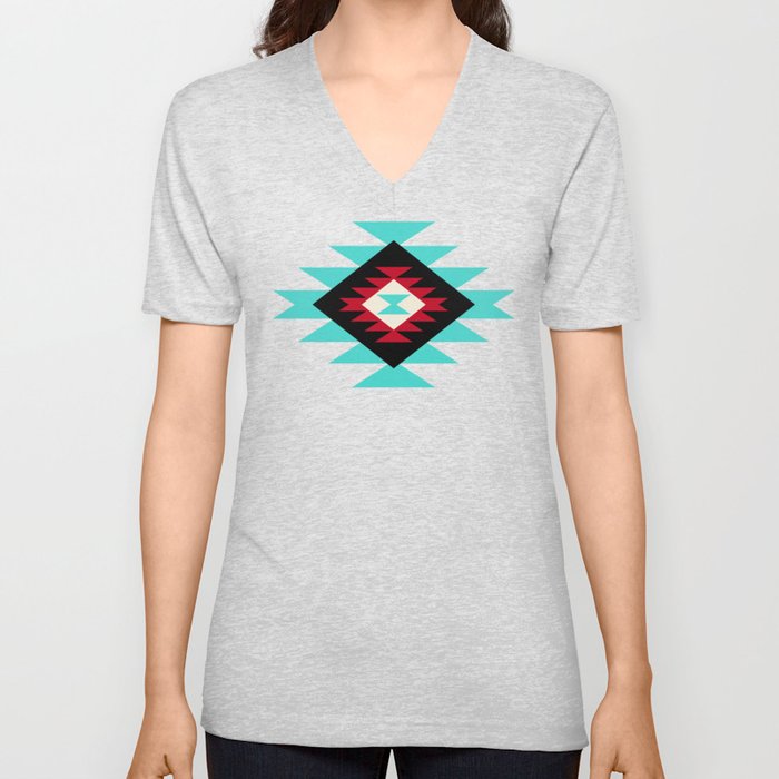 Native American Geometric Tribal Indian Pattern V Neck T Shirt