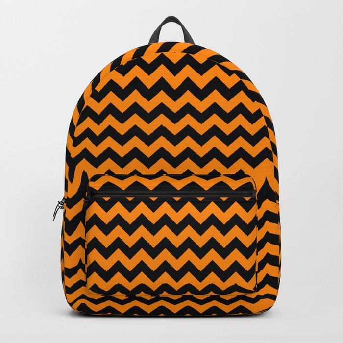 Black and Pumpkin Orange Halloween Chevron Stripes Backpack