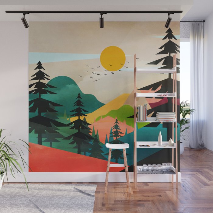 Colorful Morning in the Mountain Forest Wall Mural