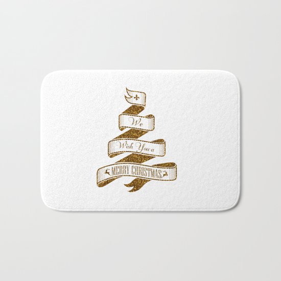 Merry Christmas- Glitter Gold Xmas Typography Bath Mat