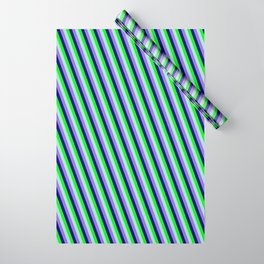 [ Thumbnail: Powder Blue, Purple, Blue & Lime Colored Stripes Pattern Wrapping Paper ]