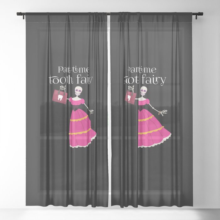 Part Time Tooth-Fairy | Pink Skeleton Sheer Curtain