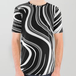 Liquid Swirl Abstract Pattern in Black and White All Over Graphic Tee