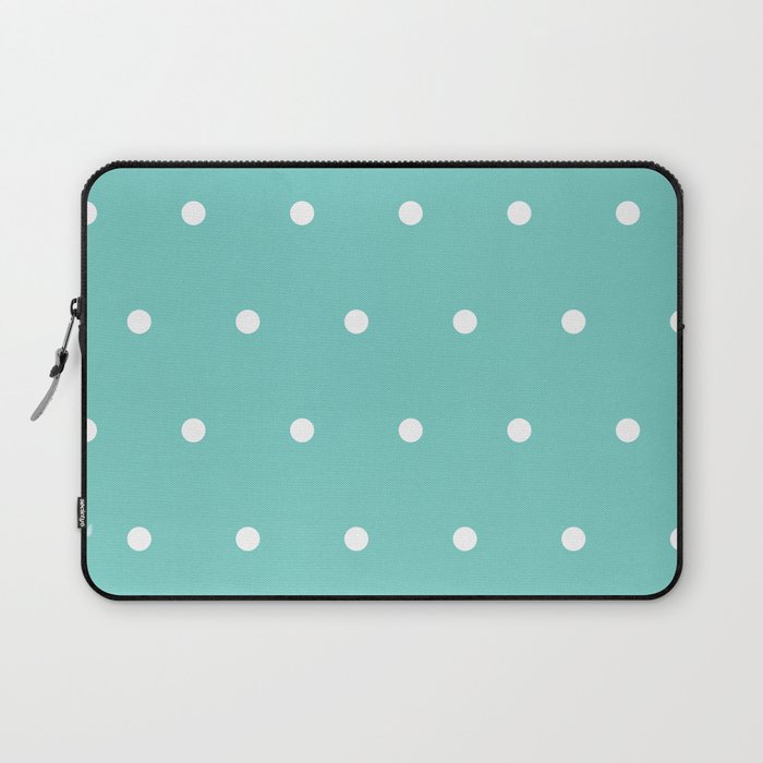 White polka dots on tiffany color background Laptop Sleeve