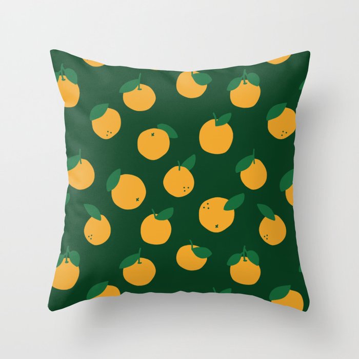 Orange Fruit Pattern (Forest Green) Throw Pillow