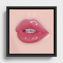 Red Glossy Lips Framed Canvas