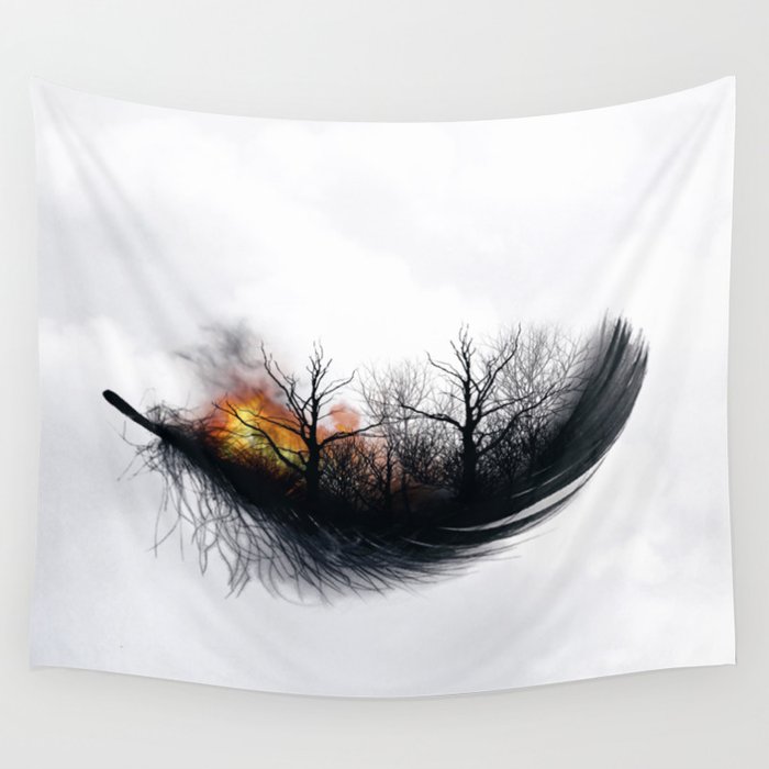 Fire Feather • Black Feather I Wall Tapestry