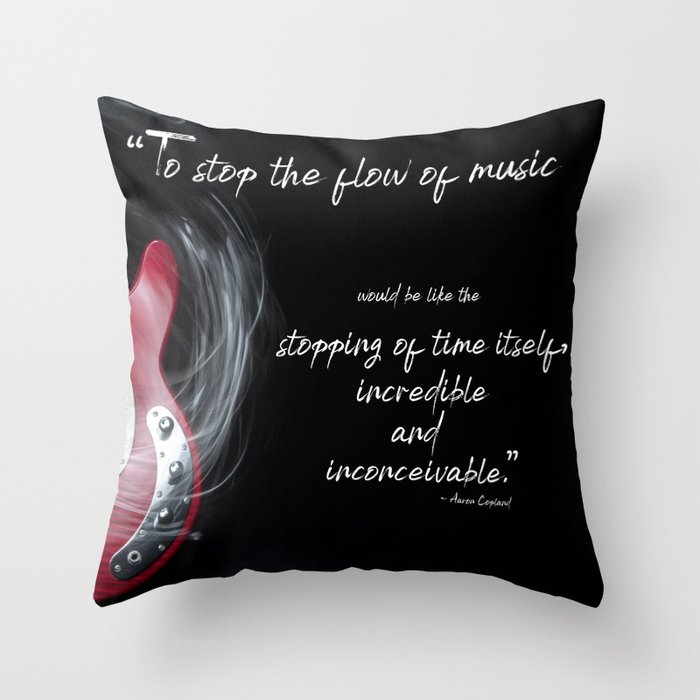 The Flow of Music Minimal Guitar Portrait with Light Painting and Quote Throw Pillow