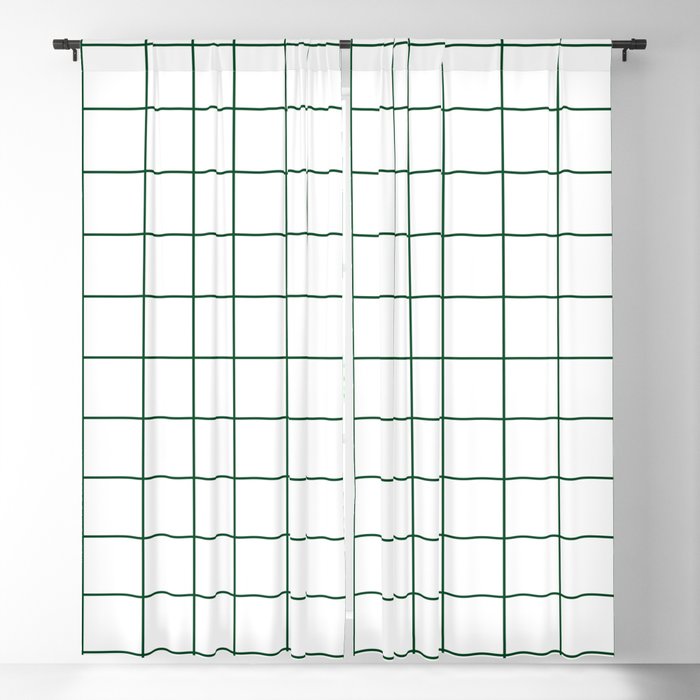 Grid Pattern White Forest Green Windowpane Graph Check Stripe Lines Minimalist Stripes Line Drawing Blackout Curtain