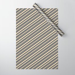 [ Thumbnail: Dim Gray & Tan Colored Lined/Striped Pattern Wrapping Paper ]