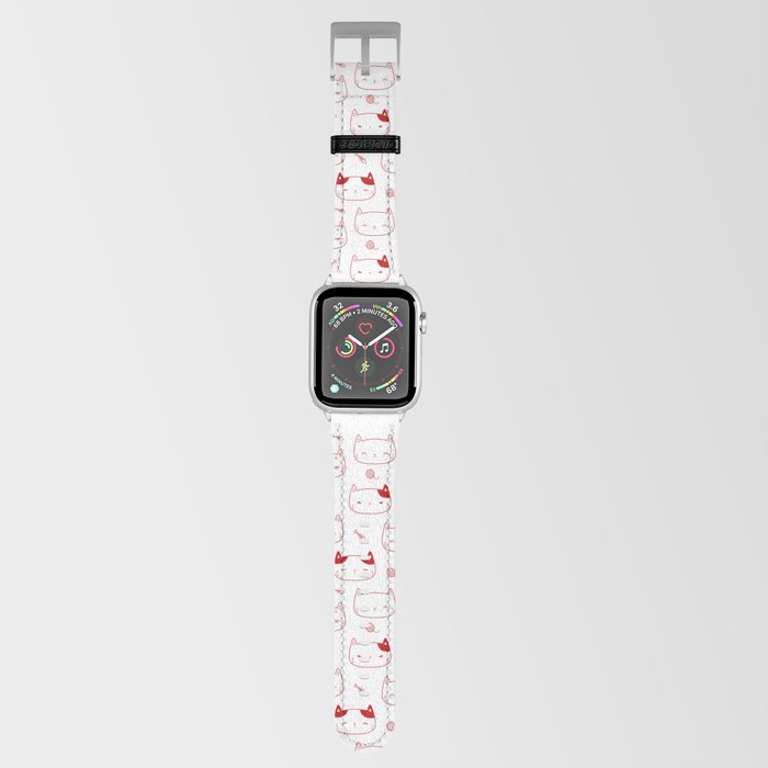 Red Doodle Kitten Faces Pattern Apple Watch Band