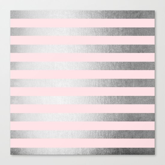 Stripes Moonlight Silver on Flamingo Pink Canvas Print