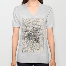 Lviv, Ukraine - Black and White City Map V Neck T Shirt