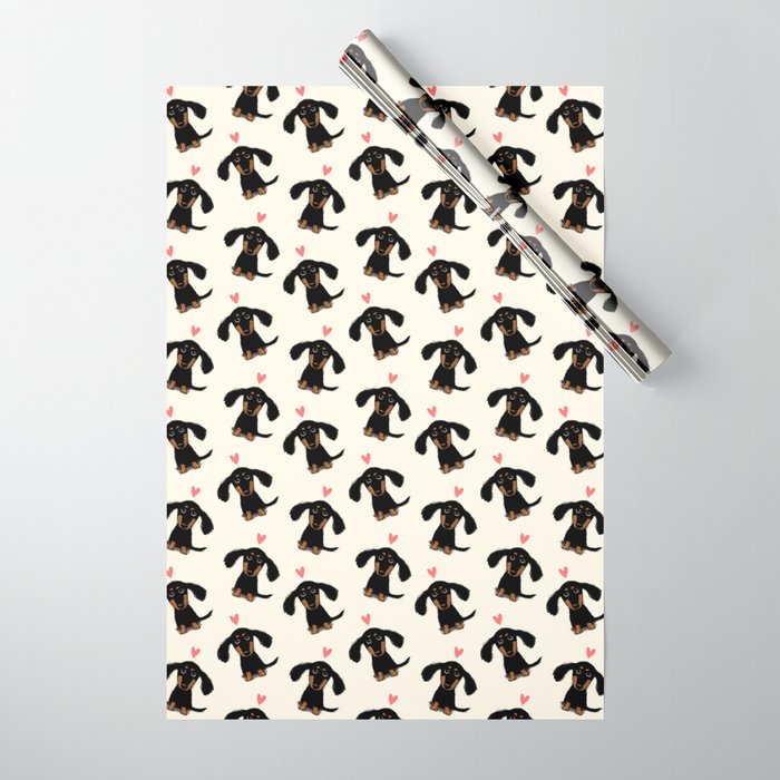 Dachshund Love | Cute Longhaired Black and Tan Wiener Dog Wrapping Paper
