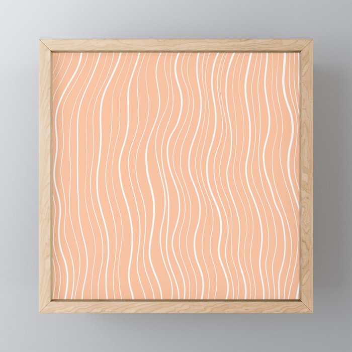 White Wave Lines on Light Salmon Background Framed Mini Art Print