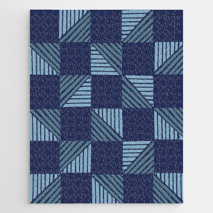 Abstract Shape Pattern 13 in Navy Blue Shades Jigsaw Puzzle