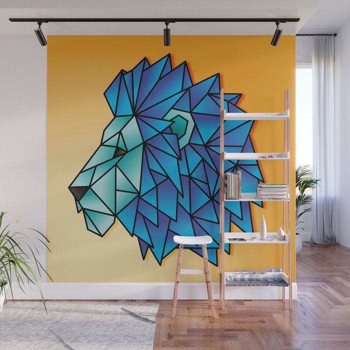 Triangular Abstract Lion In Shades Of Blue Wall Mural By Taserface