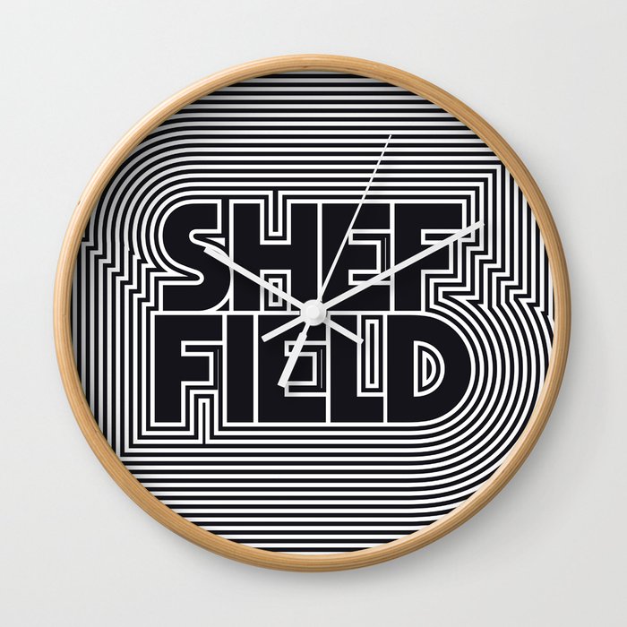 Sheffield England Black White Outline Text Pattern Wall Clock By