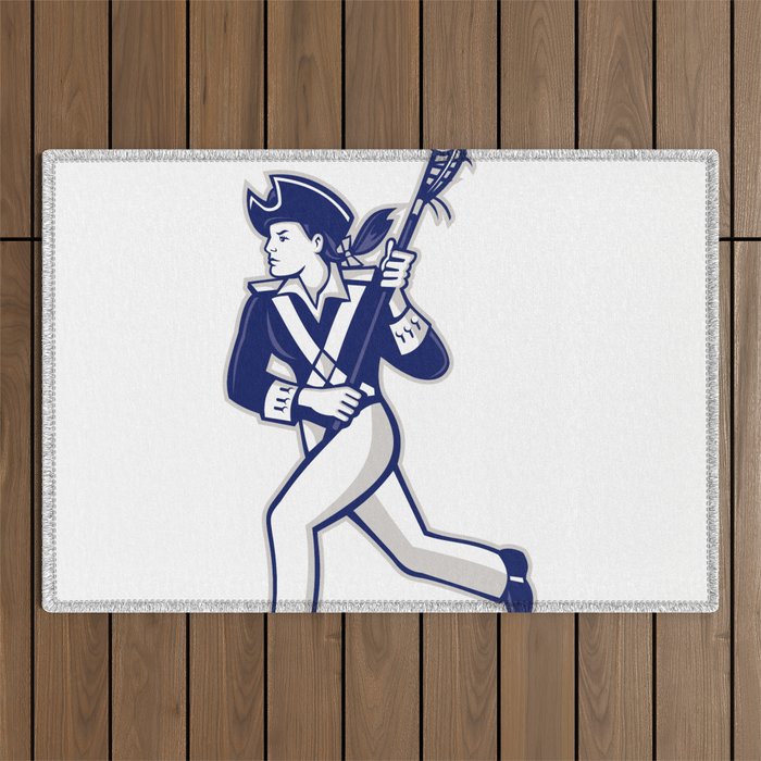 Female Patriot Lacrosse Player Mascot Outdoor Rug