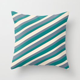 [ Thumbnail: Beige, Slate Gray, and Teal Colored Lined/Striped Pattern Throw Pillow ]