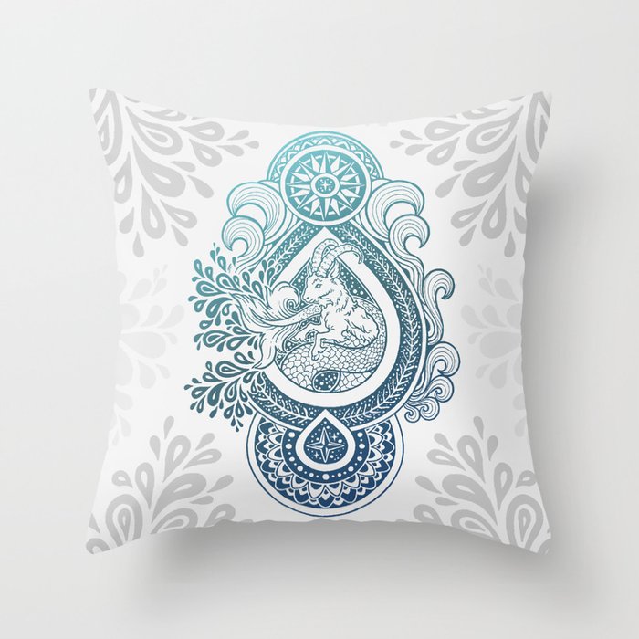 Paisley Capricornus Turquoise Blue Ombre Throw Pillow By