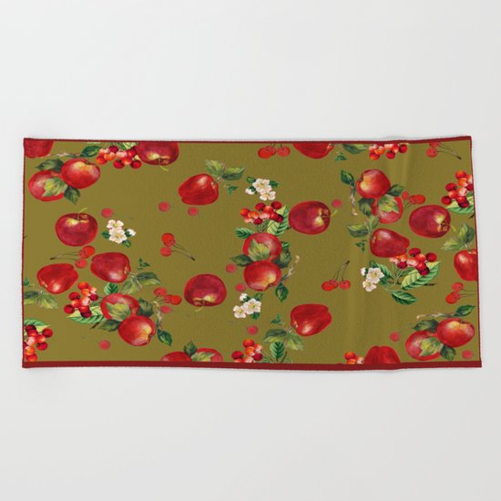 cherries and apples 3 Beach Towel