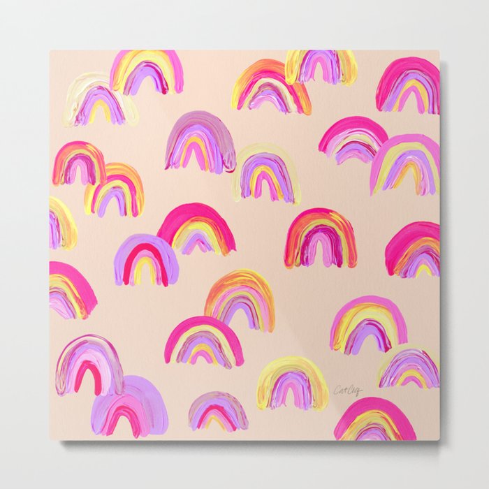 Abstract Rainbow Arcs – Pink Palette Metal Print