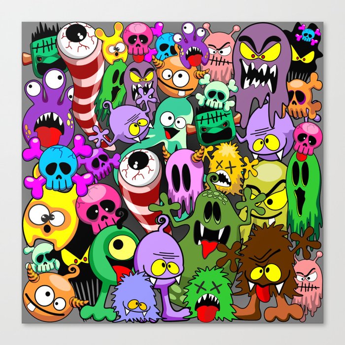 Monsters Doodles Characters Saga Canvas Print
