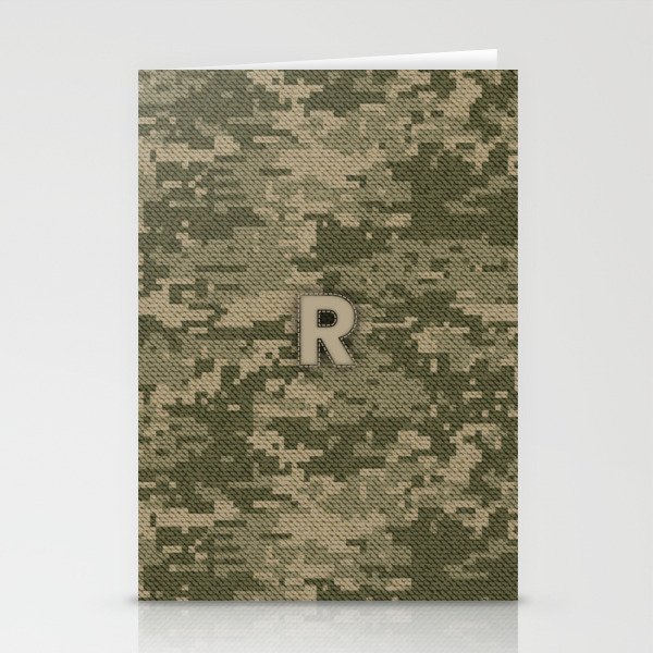 Personalized R Letter on Green Military Camouflage Army Design, Veterans Day Gift / Valentine Gift / Military Anniversary Gift / Army Birthday Gift  Stationery Cards