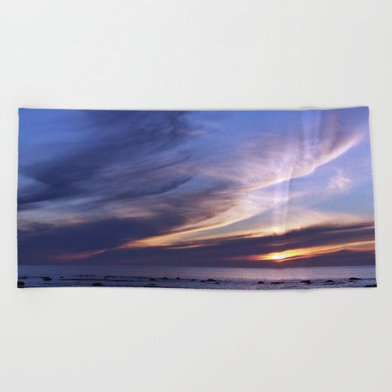 Feathered Clouds at Sunset Beach Towel