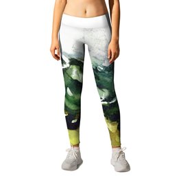 The flow of nature Leggings | Sky, Green, Abstract, Yellow, Illustration, Watercolor, Painting, Nature, Realism, Mountains 