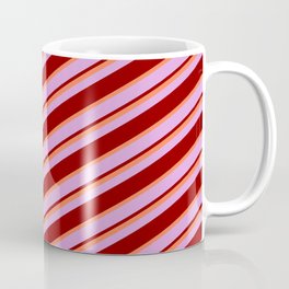 [ Thumbnail: Coral, Plum & Dark Red Colored Striped Pattern Coffee Mug ]