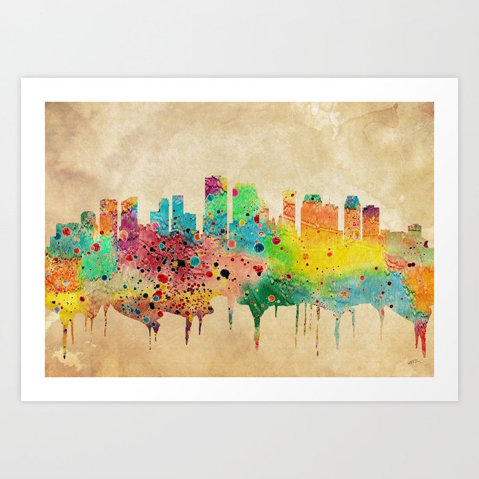 New Orleans Watercolor Print City Skyline Home Decor Art Print By