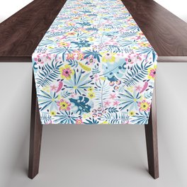 Whimsical Blue Summer Tropical Wildflowers Table Runner