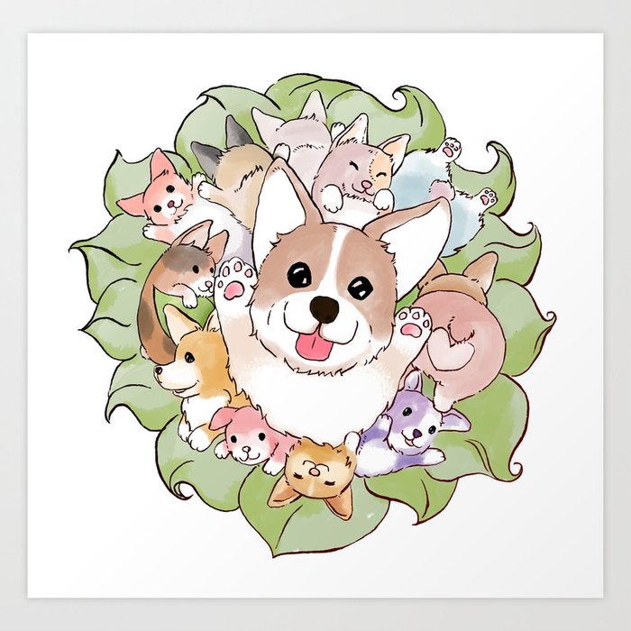 A Dozen Corgis Art Print