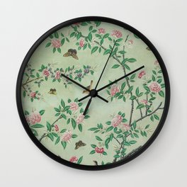 Antique Chinoiserie Peony Flower Bird Garden 1800 Wall Clock | Tropical, Nature, Style, Chinoiserie, Birds, Watercolor, Oriental, Painting, Flowers, Garden 