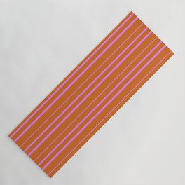 [ Thumbnail: Chocolate and Violet Colored Striped Pattern Yoga Mat ]