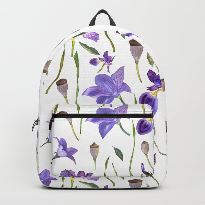 purple iris watercolor pattern Backpack