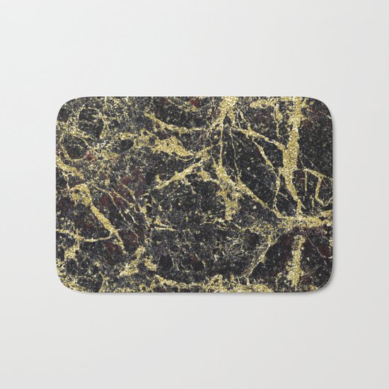 Marble - Glittery Gold Marble on Black Design Bath Mat