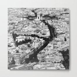 Paris Center, Arc de Triomphe street view cityscape black and white photograph / black and white photography Metal Print