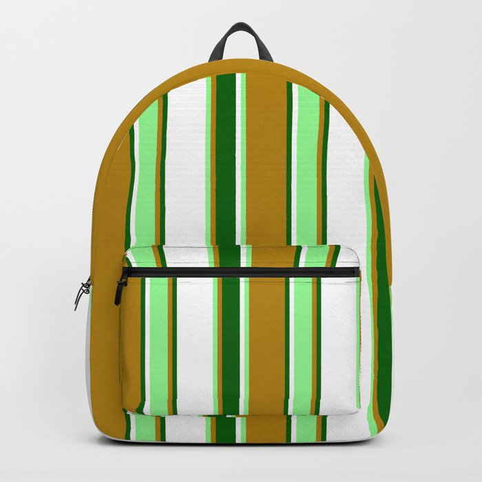 Dark Goldenrod, Green, White & Dark Green Colored Striped Pattern Backpack