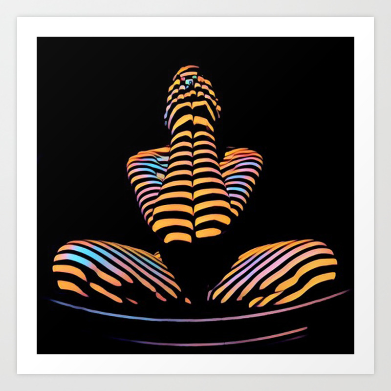 1183s Mak Nude Abstract Striped Zebra Woman Hands Over Face By