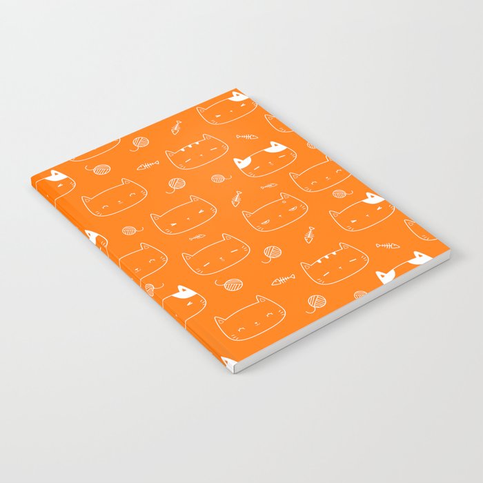 Orange and White Doodle Kitten Faces Pattern Notebook