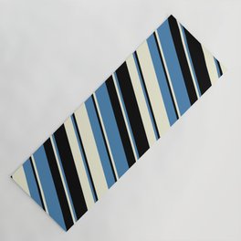 [ Thumbnail: Beige, Blue & Black Colored Pattern of Stripes Yoga Mat ]