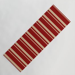 [ Thumbnail: Tan and Dark Red Colored Lines/Stripes Pattern Yoga Mat ]