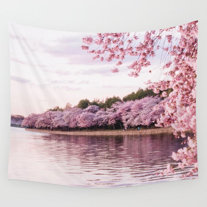 Cherry Blossom River Wall Tapestry by NoColorDesigns Society6