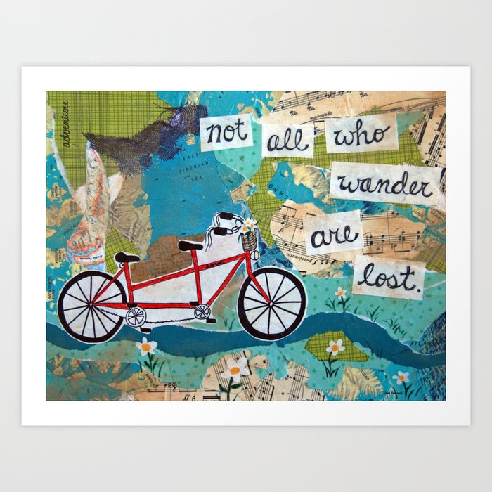 Not all who Wander are Lost - Red Tandem Bicycle Art Print